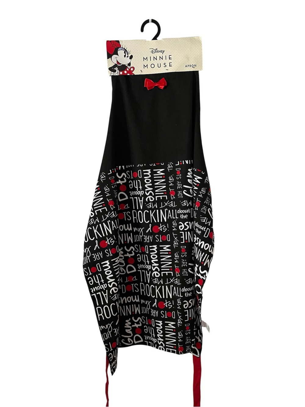 NWT One Size Disney Minnie Mouse Black & Red Graphic Bib Apron